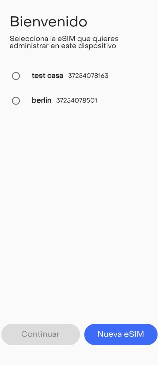 Pantalla de registro de SIM